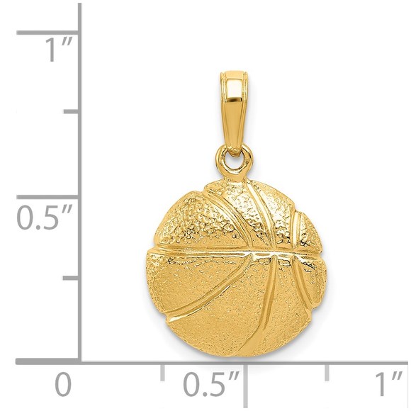 10k Yellow Gold Small Sports Basketball Necklace Charm Pendant, textured concave - Picture 5 of 5